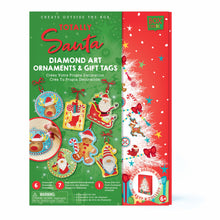 Load image into Gallery viewer, Boxed image of Totally Santa Diamond Art Ornaments &amp; Gift Tags that shows completed Christmas ornaments on the front. 
