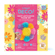 Load image into Gallery viewer, In box image of Totally Deco! Daisy Latch Hook Pillow Set with finished product shown on front
