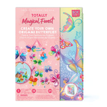 Load image into Gallery viewer, Boxed image of the Totally Magical Forest Create Your Own Origami Butterflies. The front of the box shows colorful butterflies and a completed origami butterfly set. 

