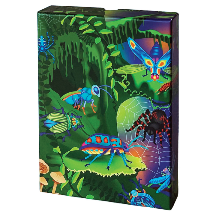 Image of keepsake storage box included with Totally Creepy Crawly 3D Scratch Art Set with a forest like background and various types of bugs