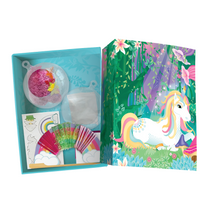 Load image into Gallery viewer, Image of Totally Magical Unicorns Create Your Own Unicorn Terrarium opened box showing all of the supplies inside. 
