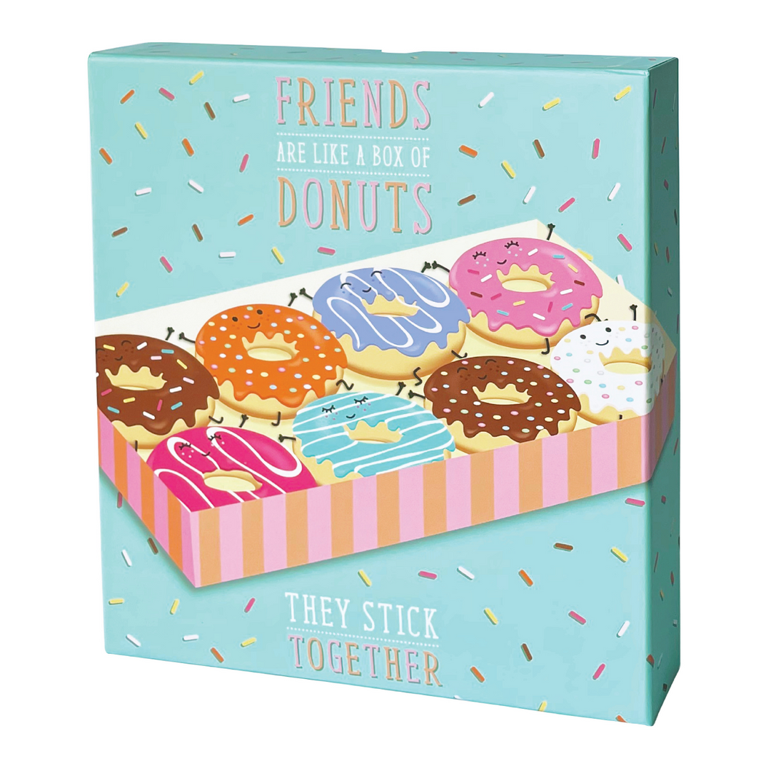 Image of the donut latch hook pillow set box with donuts on it. 