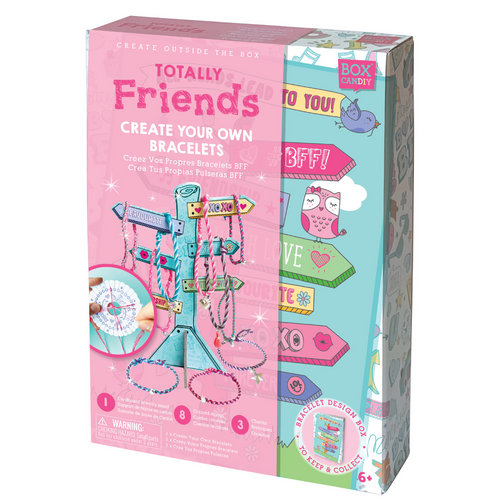 Image of Totally Friends! Create Your Own Bracelets packaged bo. The front of the package shows completed friend bracelets. 