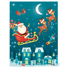 Load image into Gallery viewer, Image of the Totally Santa Make Your Own  Santa Sleigh Ornament cardboard box that has Santa and his reindeer on it. 
