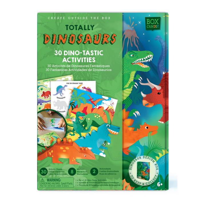 Image of the Totally Dinosaurs 30 Dino-tastic Activities box that has dinosaurs and finished dinosaur activities on the front of the box. 