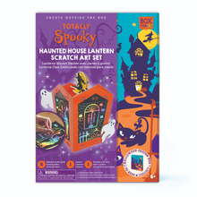 Load image into Gallery viewer, Boxed Image of Totally Spooky Haunted House Lantern Scratch Art Set. 
