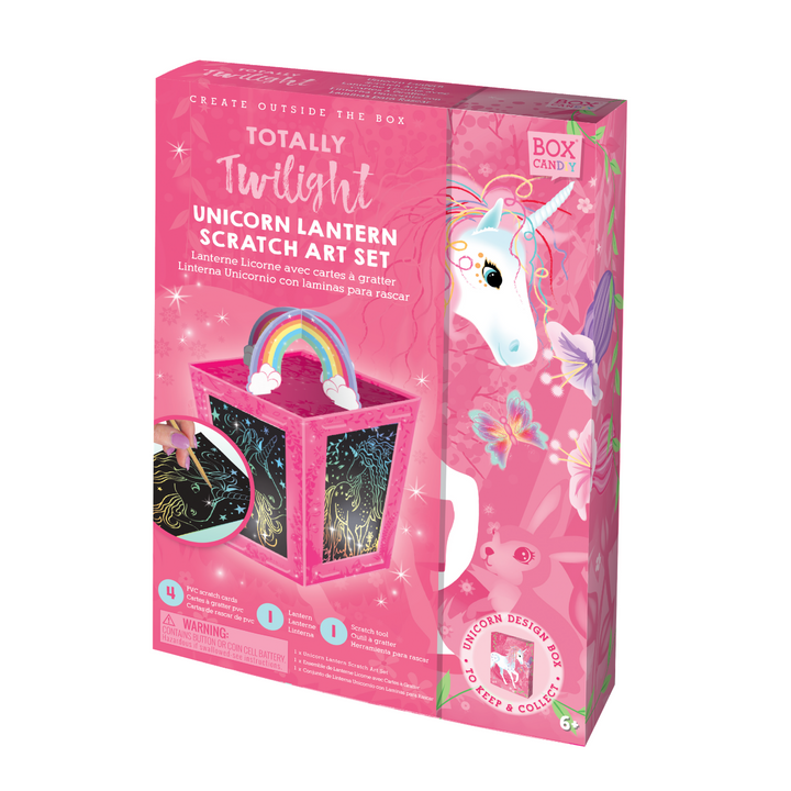 Boxed image of the Totally Twilight Unicorn Lantern Scratch Art Set