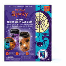 Load image into Gallery viewer, Boxed image of the Totally Spooky Spider Night Light Jars Set.
