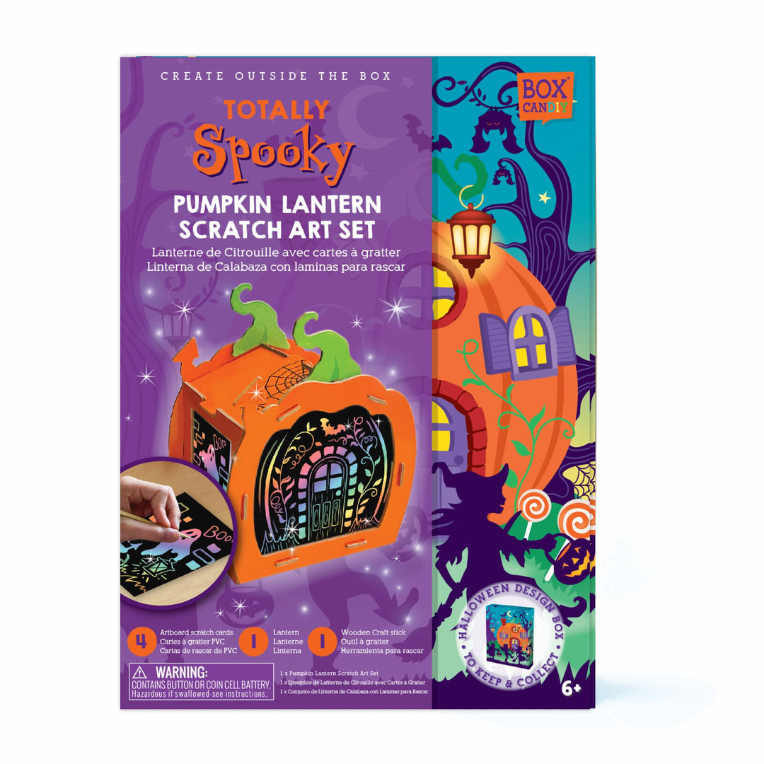 Boxed image of the Totally Spooky Pumpkin Lantern Scratch Art Set