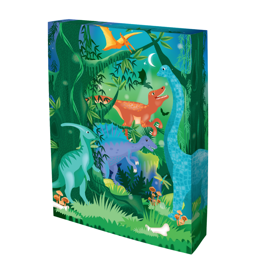 Image of the Totally Dinosaurs Watercolor Art Set cardboard box which has colorful dinosaurs on it.  