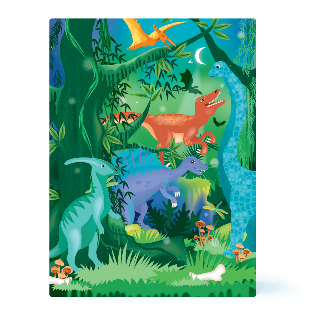 Image of the Totally Dinosaurs Watercolor Art Set cardboard box which has colorful dinosaurs on it. 